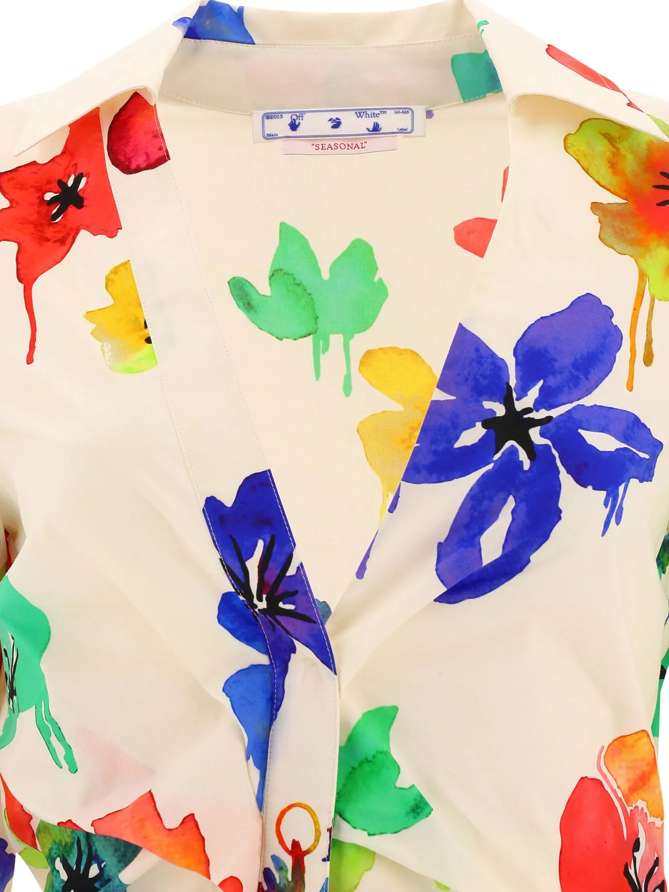 Off-White Floral Printed Shirt Dress