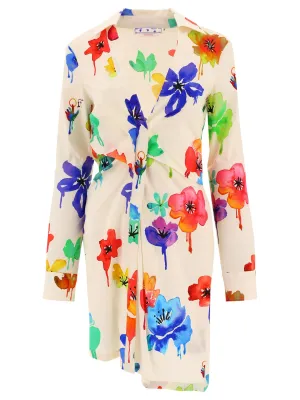 Off-White Floral Printed Shirt Dress