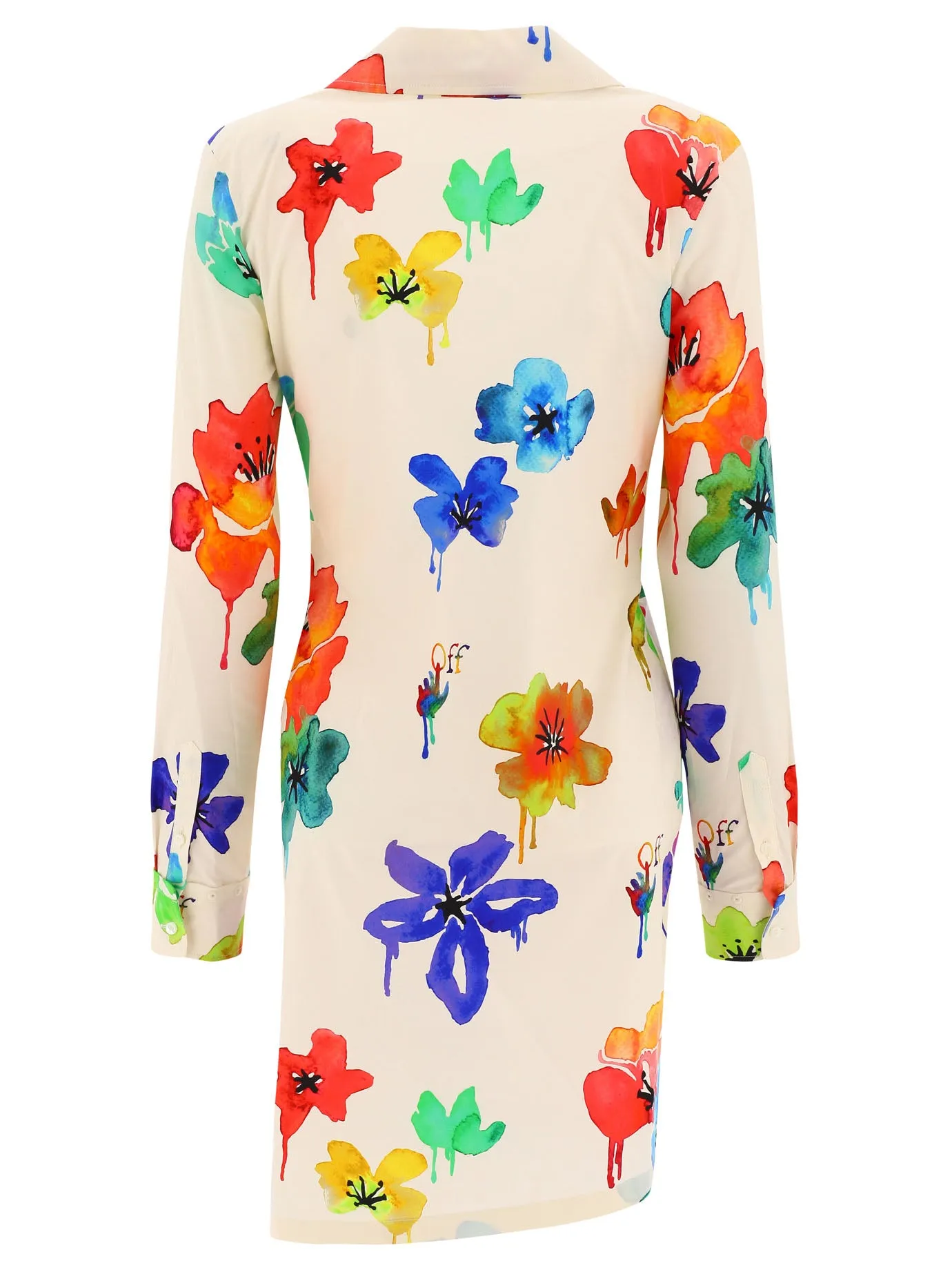 Off-White Floral Printed Shirt Dress