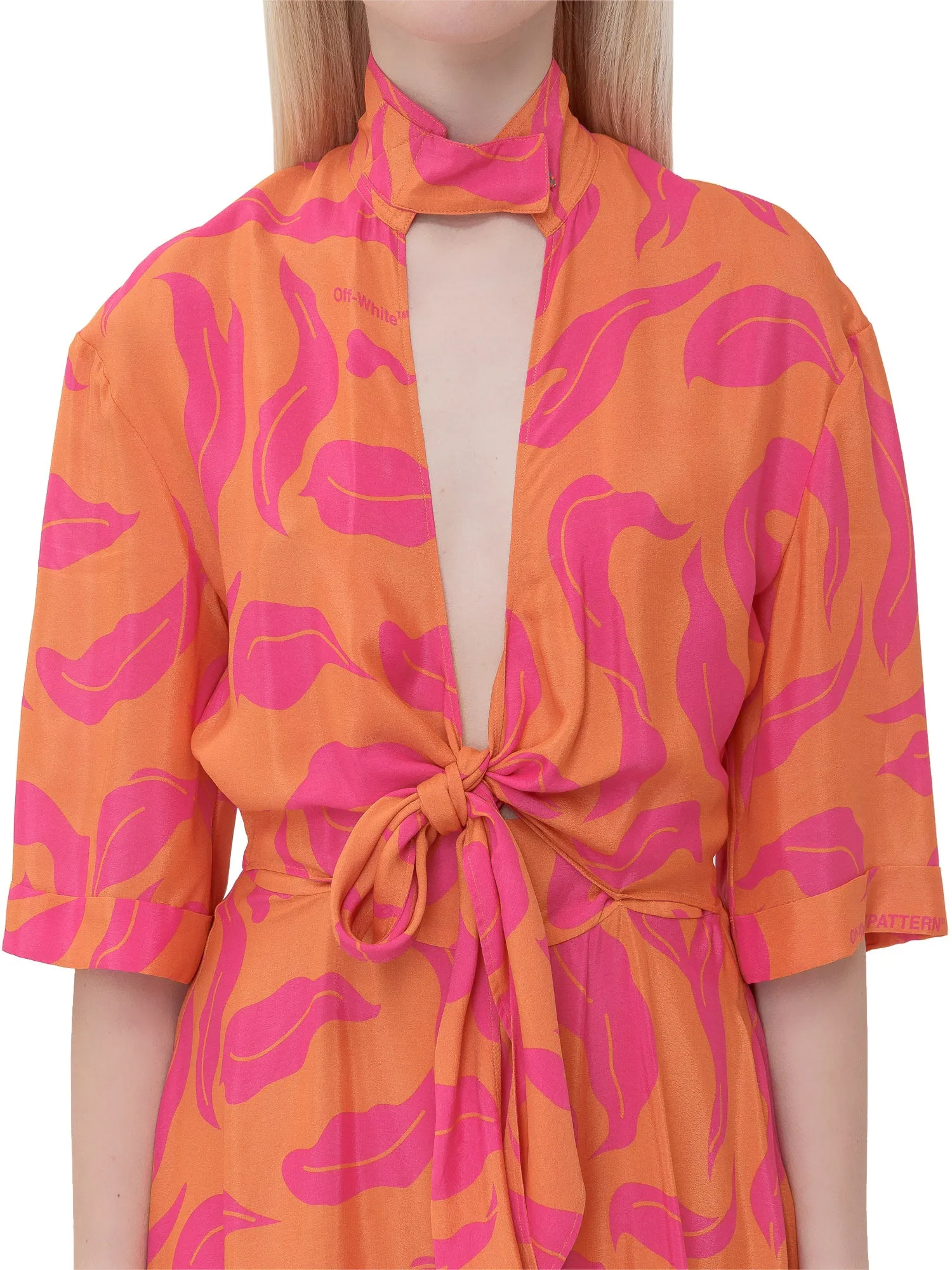 Off-White Leaf Printed Midi Dress