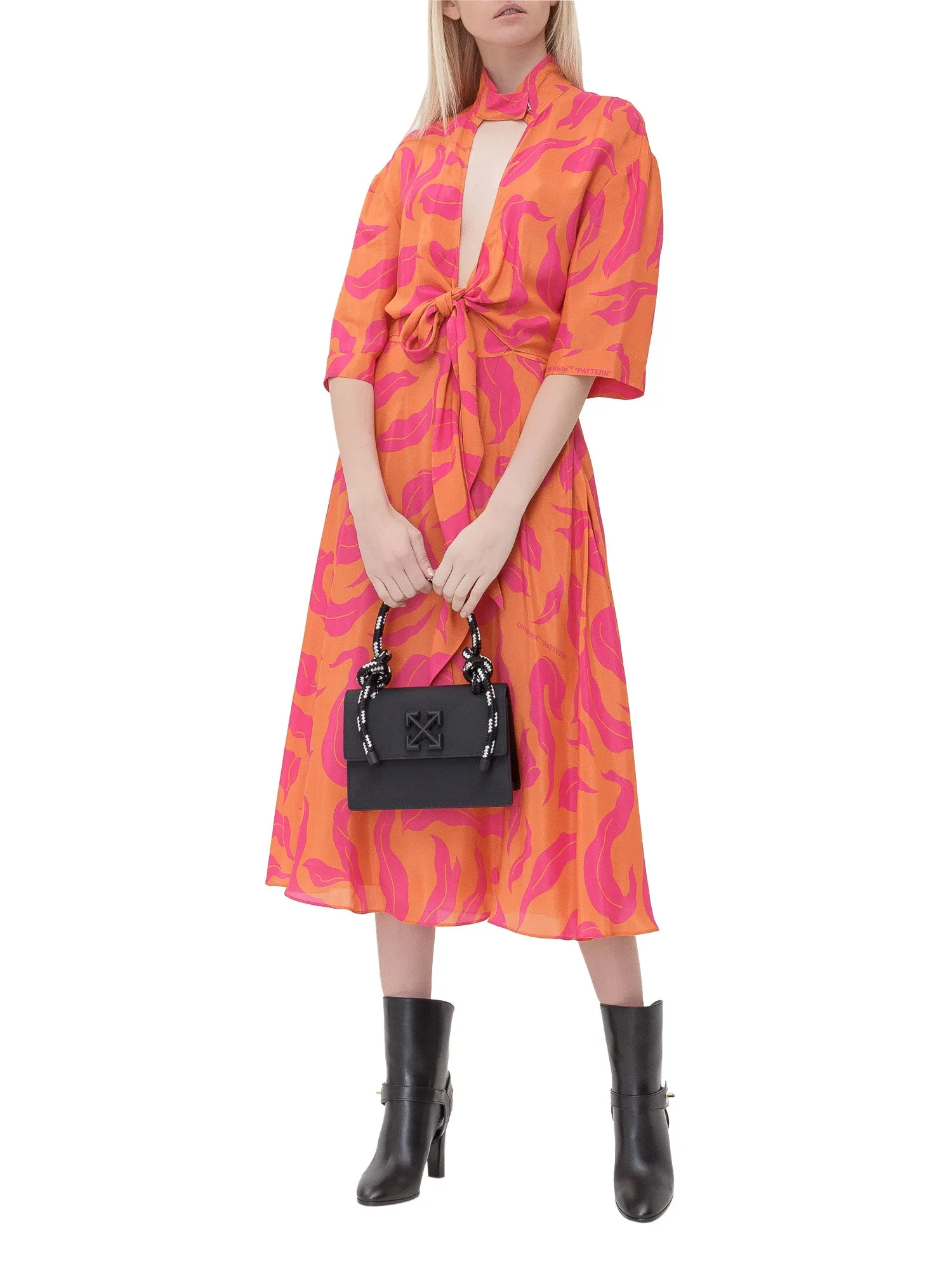 Off-White Leaf Printed Midi Dress