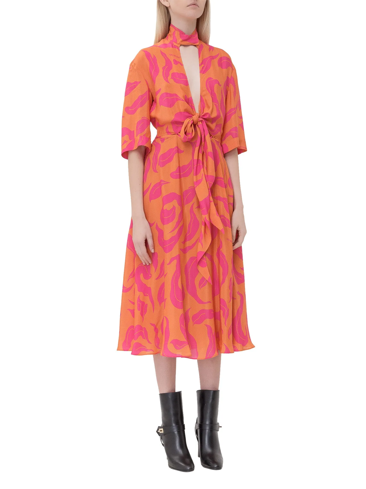 Off-White Leaf Printed Midi Dress