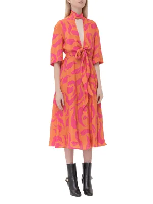 Off-White Leaf Printed Midi Dress