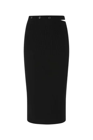 Off-White Ribbed Knit Knee Length Skirt