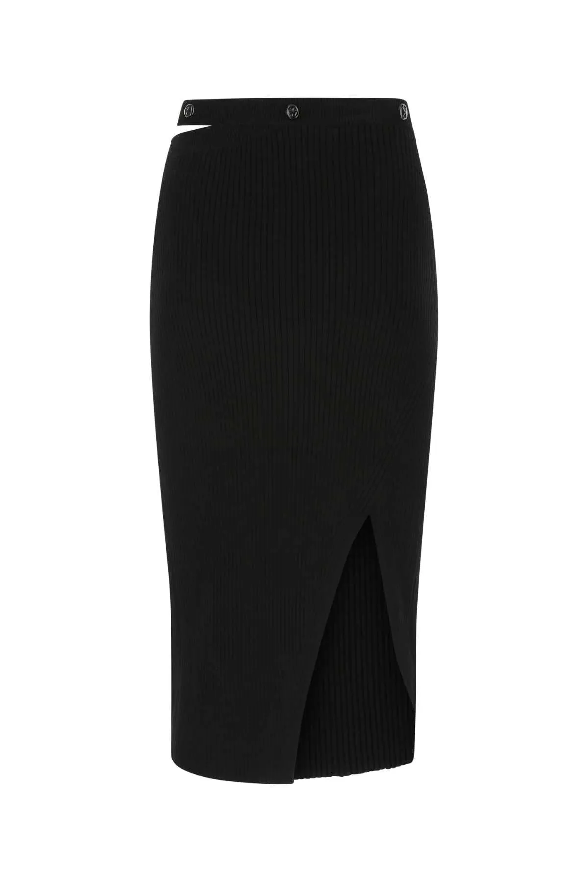 Off-White Ribbed Knit Knee Length Skirt
