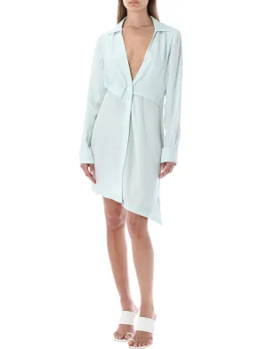 Off-White V-Neck Asymmetric-Hem Shirt Dress