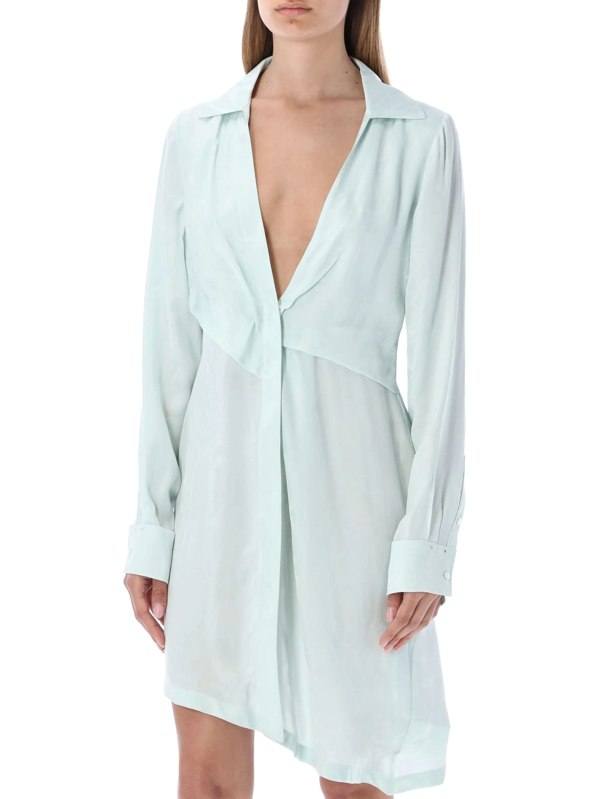 Off-White V-Neck Asymmetric-Hem Shirt Dress