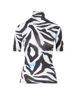 Off-White Zebra Pattern Mock Neck Top