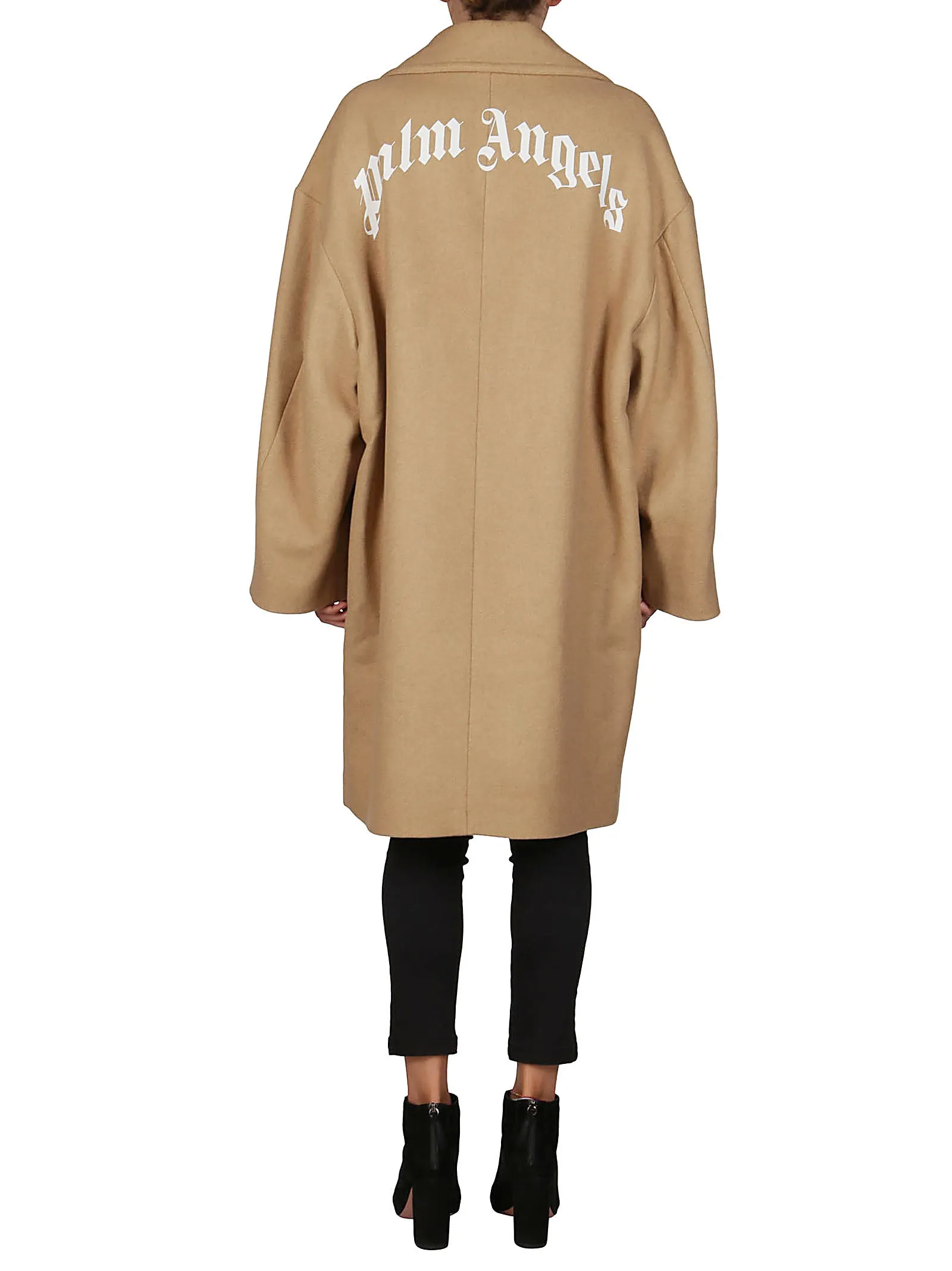 Palm Angels Back Logo Printed Buttoned Coat