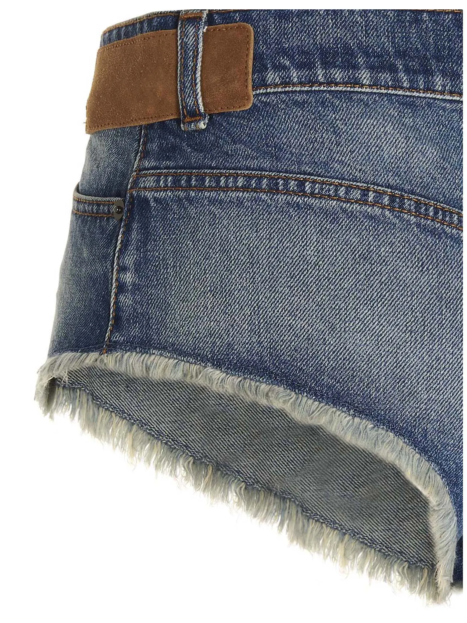 Palm Angels Frayed Edge Denim Shorts