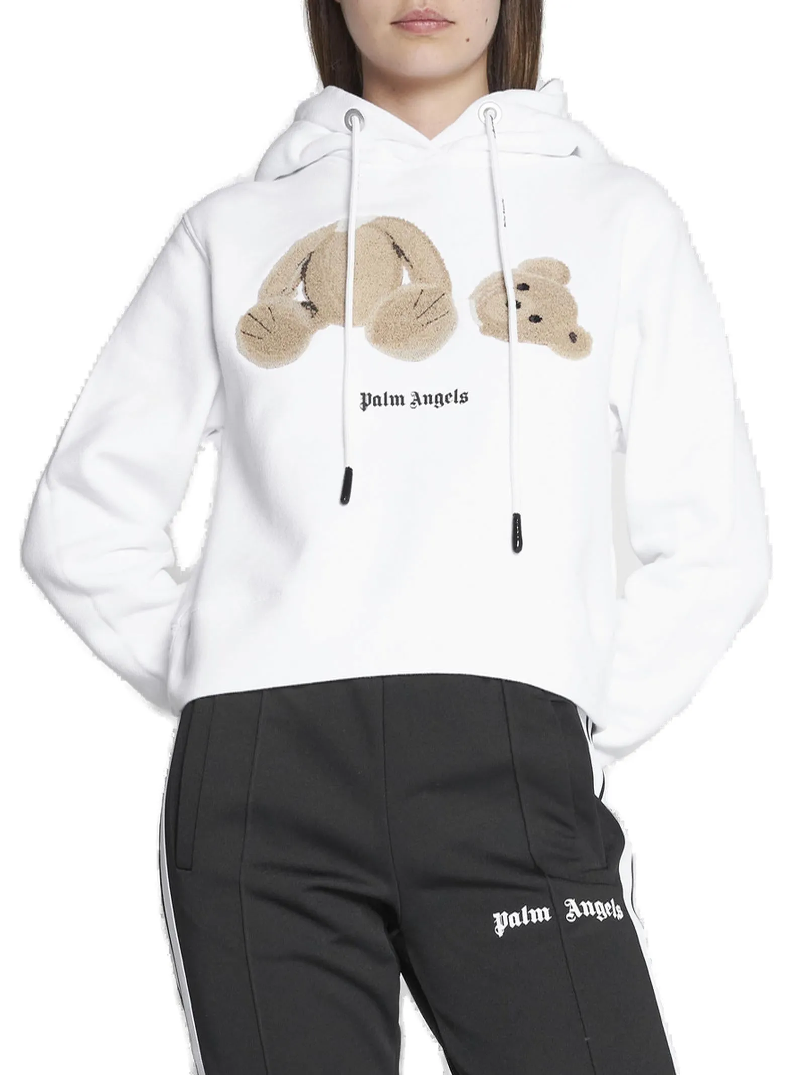 Palm Angels Logo Printed Drawstring Cropped Hoodie