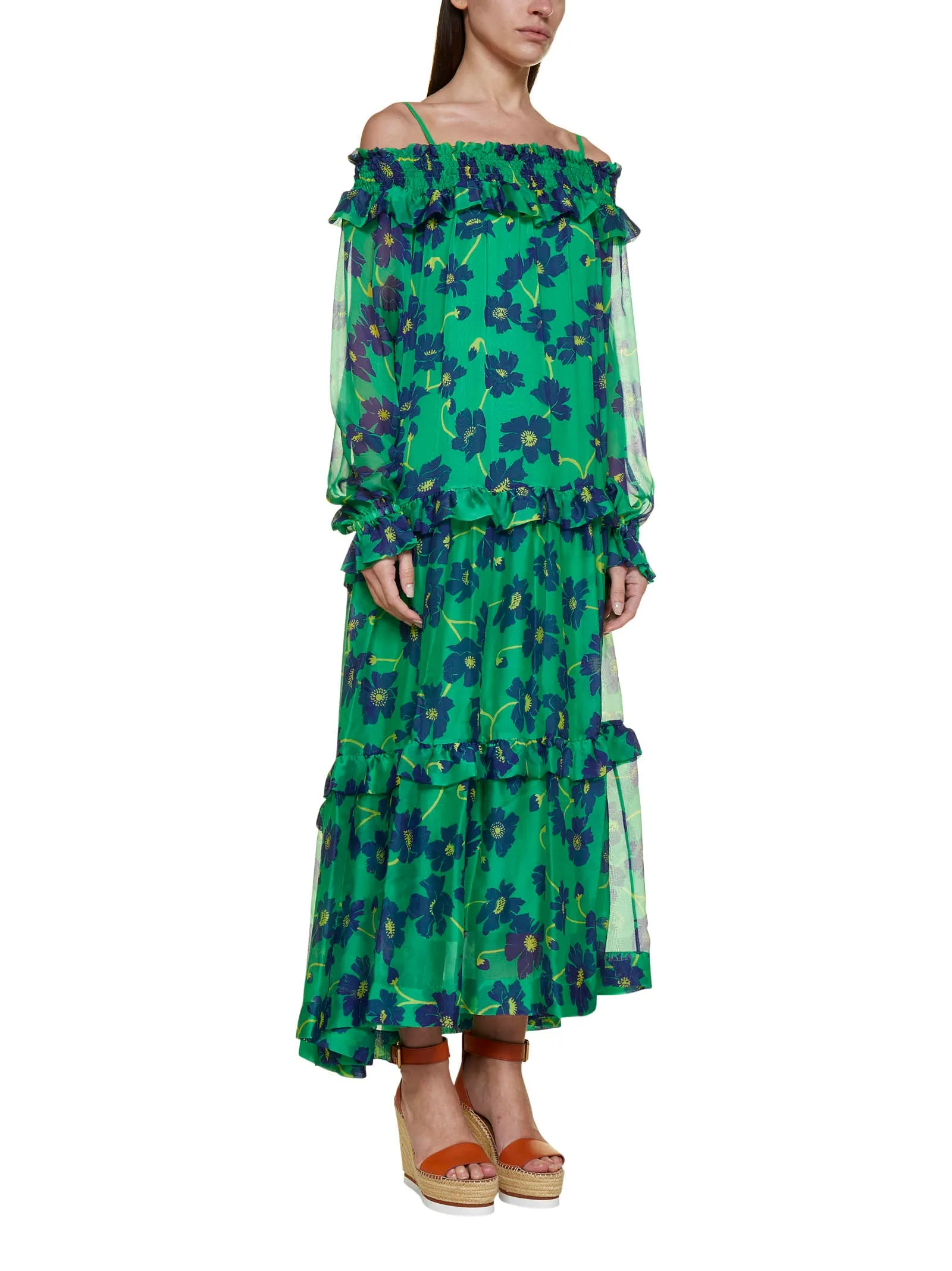 P.A.R.O.S.H. Allover Floral Printed Maxi Dress