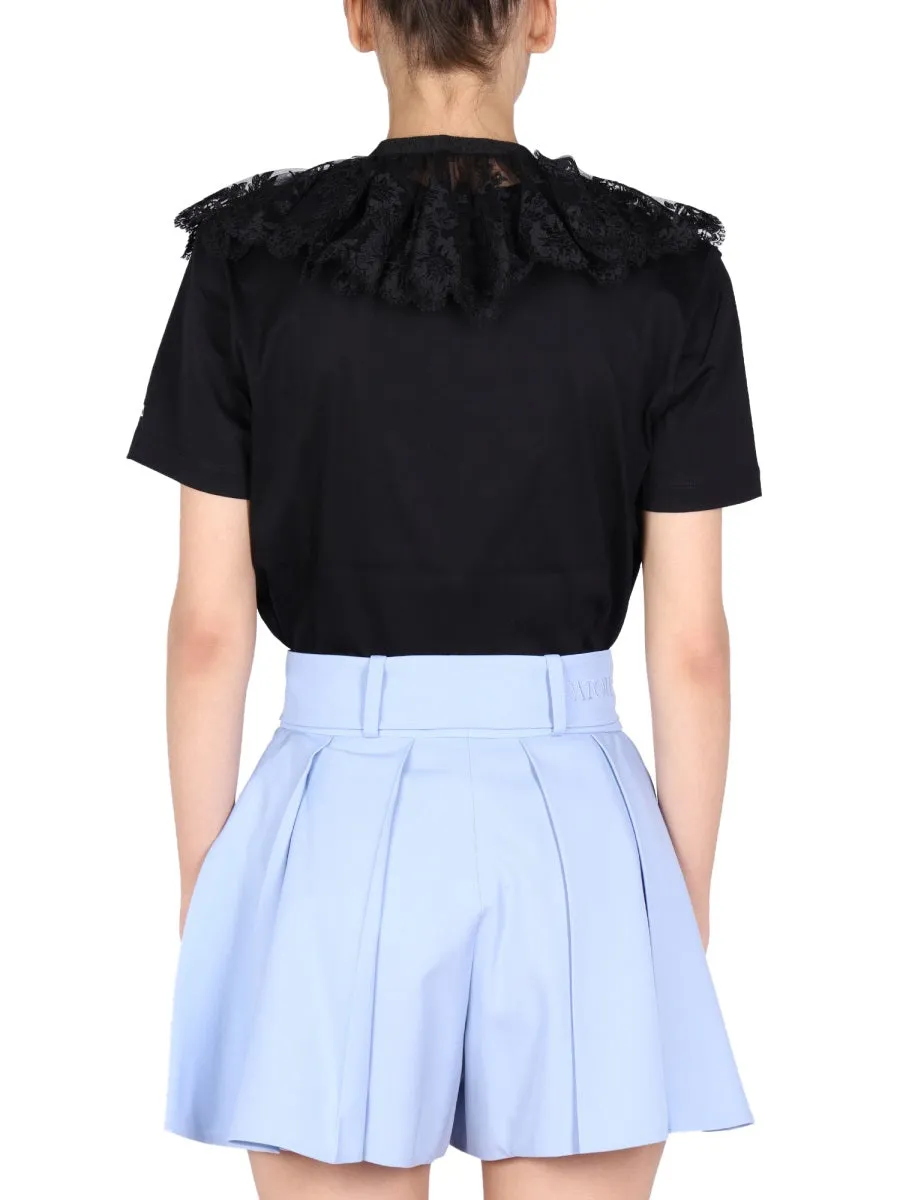 Patou Lace Embroidered Front-Tie Top