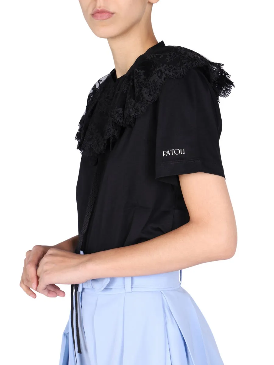 Patou Lace Embroidered Front-Tie Top