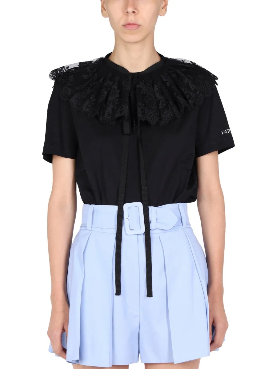 Patou Lace Embroidered Front-Tie Top