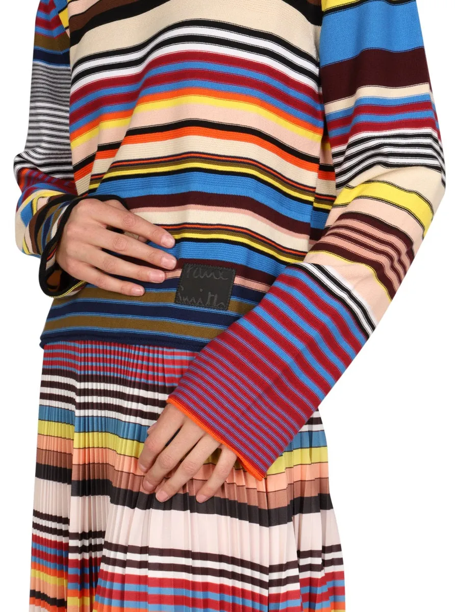 Paul Smith Striped Pleated Long-Sleeved Top