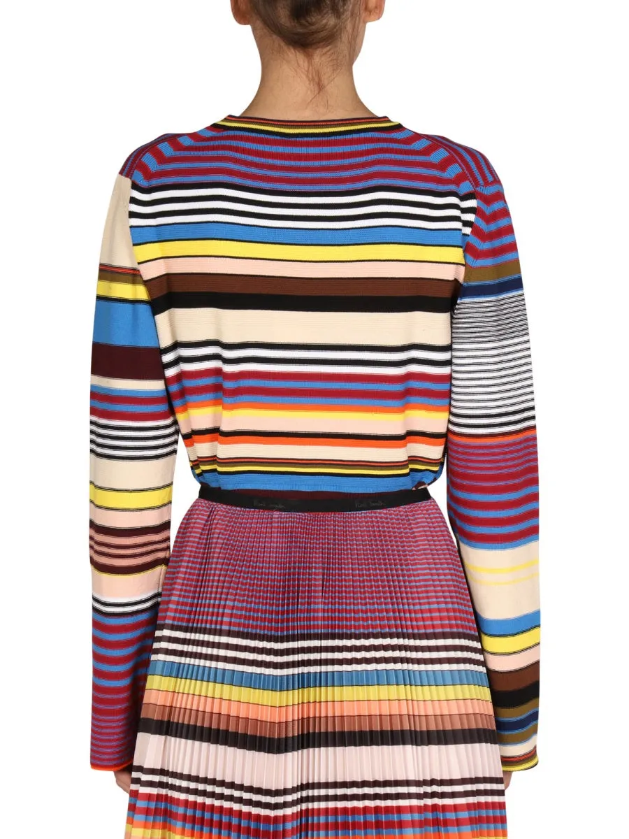 Paul Smith Striped Pleated Long-Sleeved Top