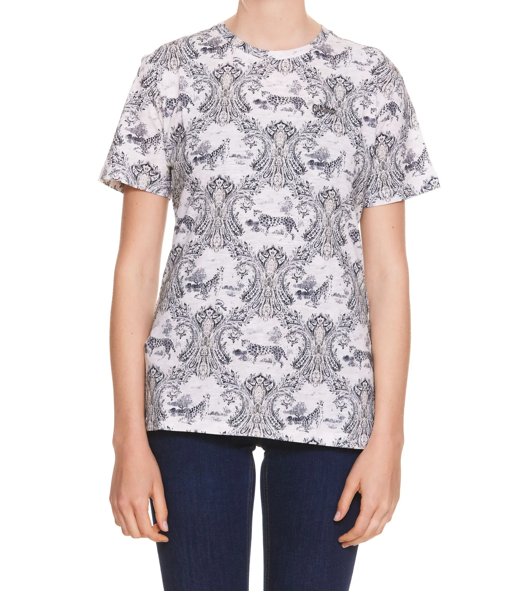 Pinko Allover Graphic Printed Crewneck T-Shirt