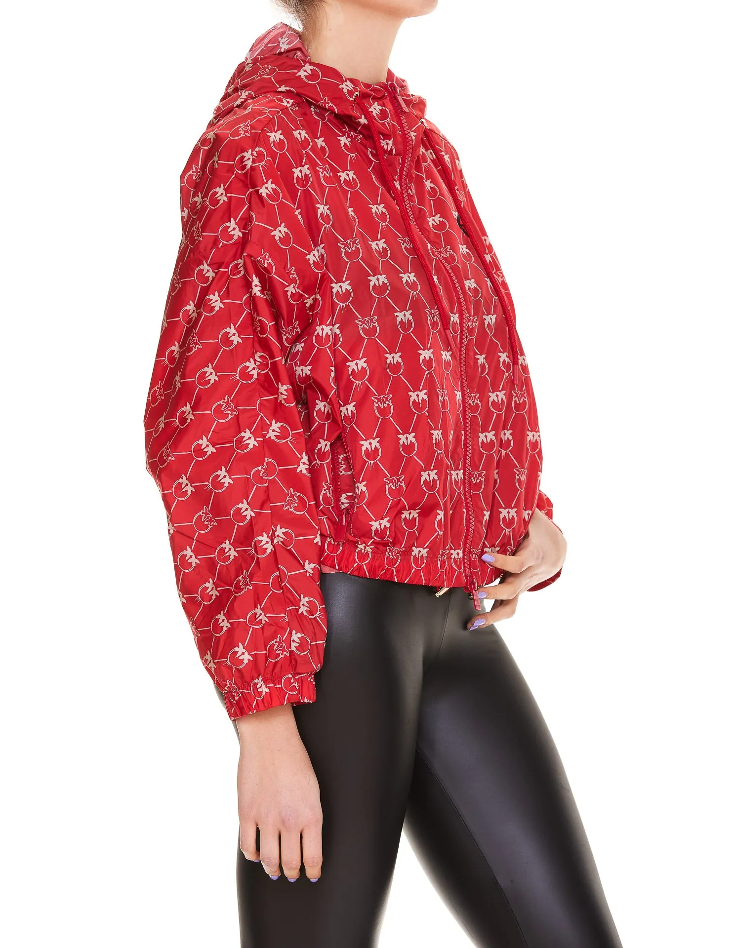 Pinko Allover Logo Printed Hooded Jacket