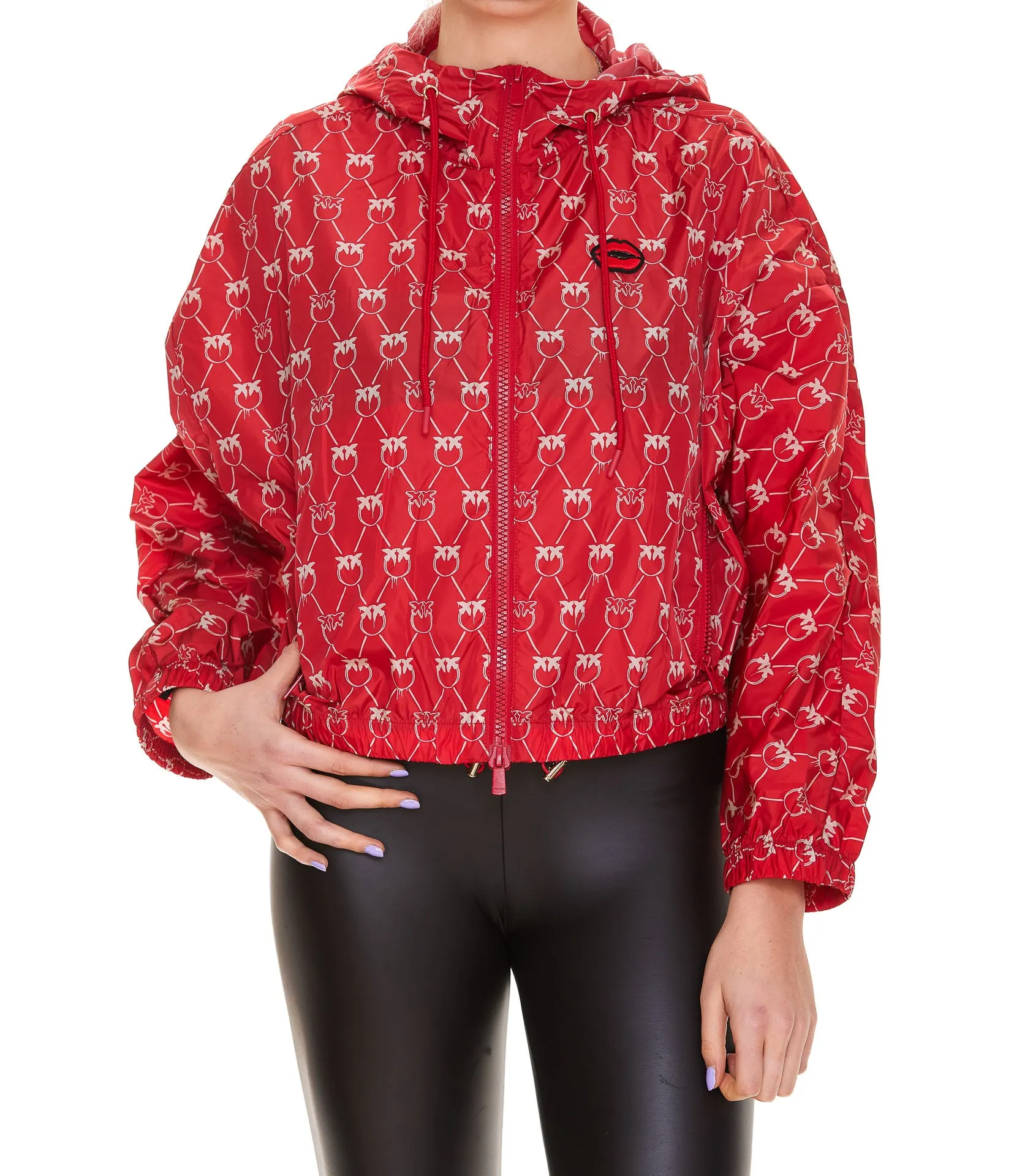 Pinko Allover Logo Printed Hooded Jacket