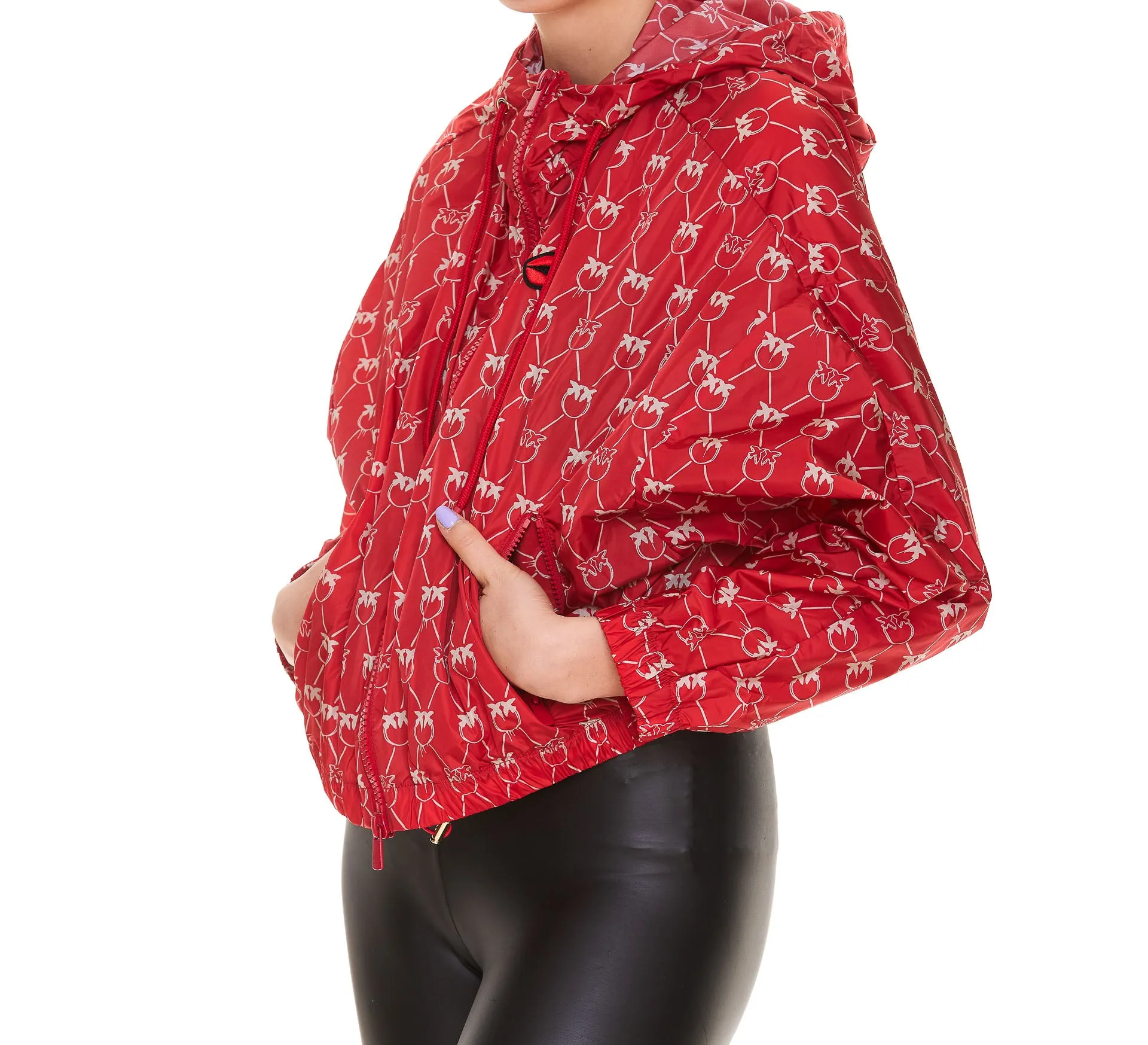 Pinko Allover Logo Printed Hooded Jacket