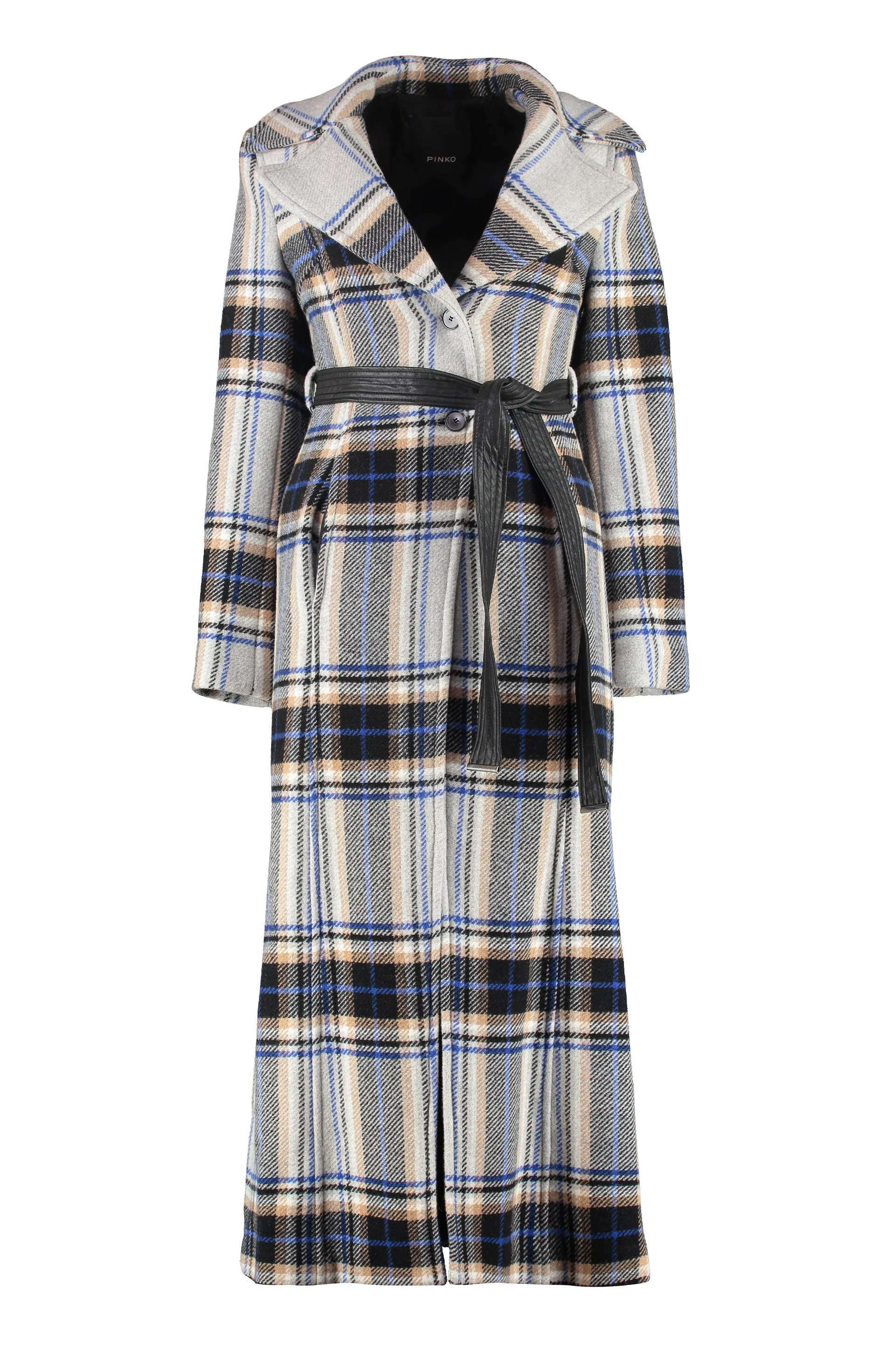 Pinko Check Pattern Single Breasted Belted Coat