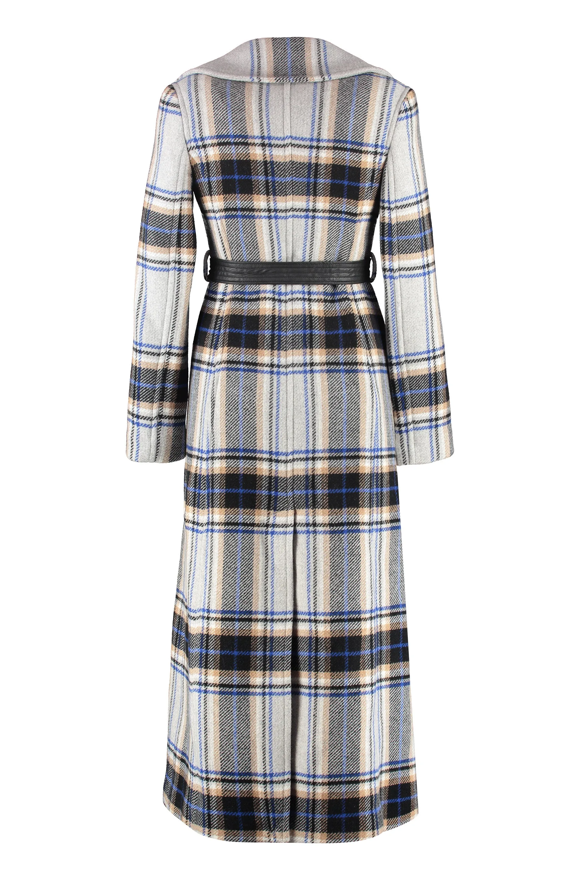Pinko Check Pattern Single Breasted Belted Coat