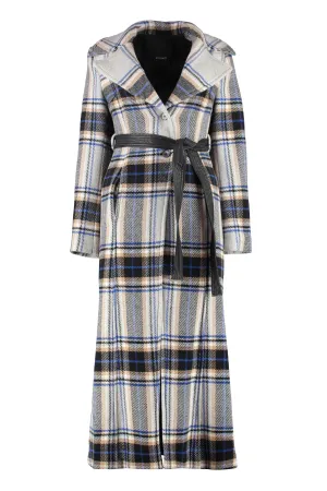 Pinko Check Pattern Single Breasted Belted Coat