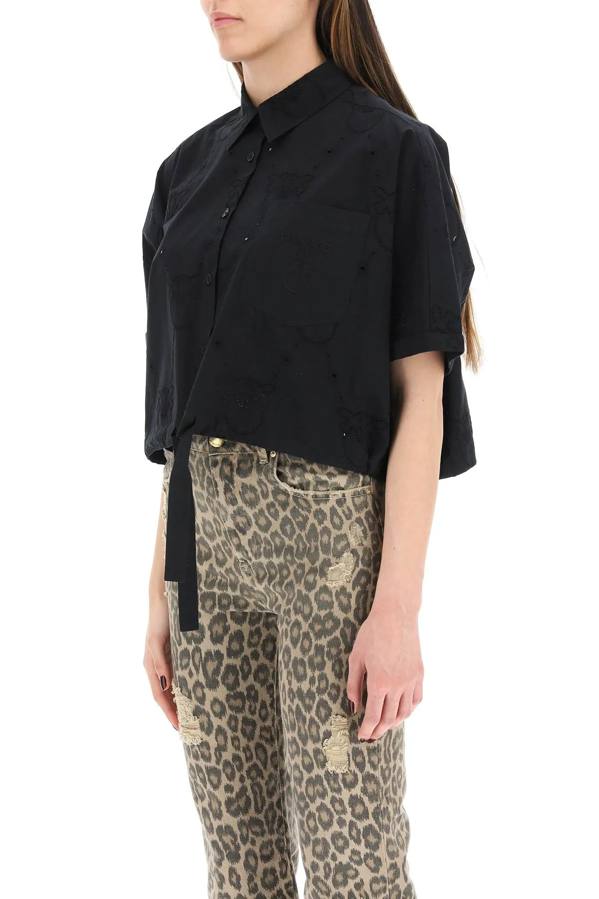 Pinko Drawstring Short Sleeved Cropped Shirt