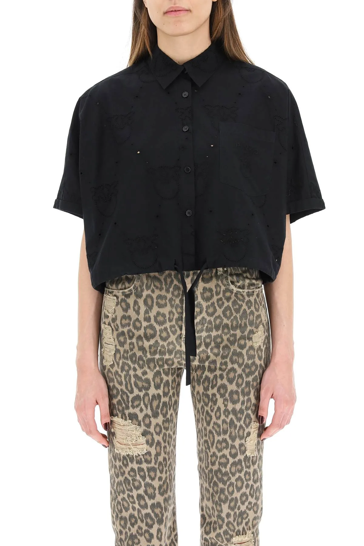Pinko Drawstring Short Sleeved Cropped Shirt