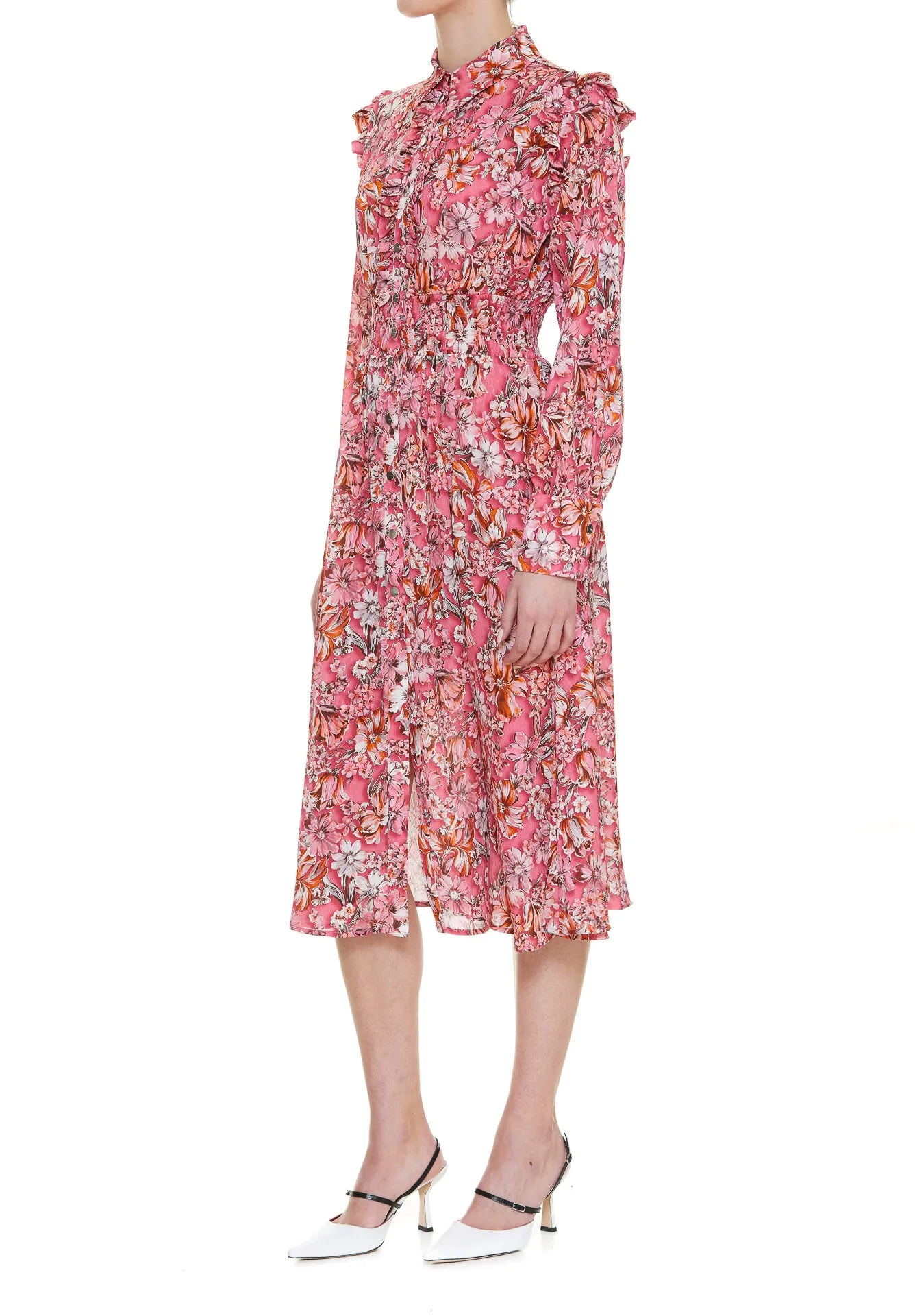 Pinko Floral Printed Long-Sleeved Shirt Dress