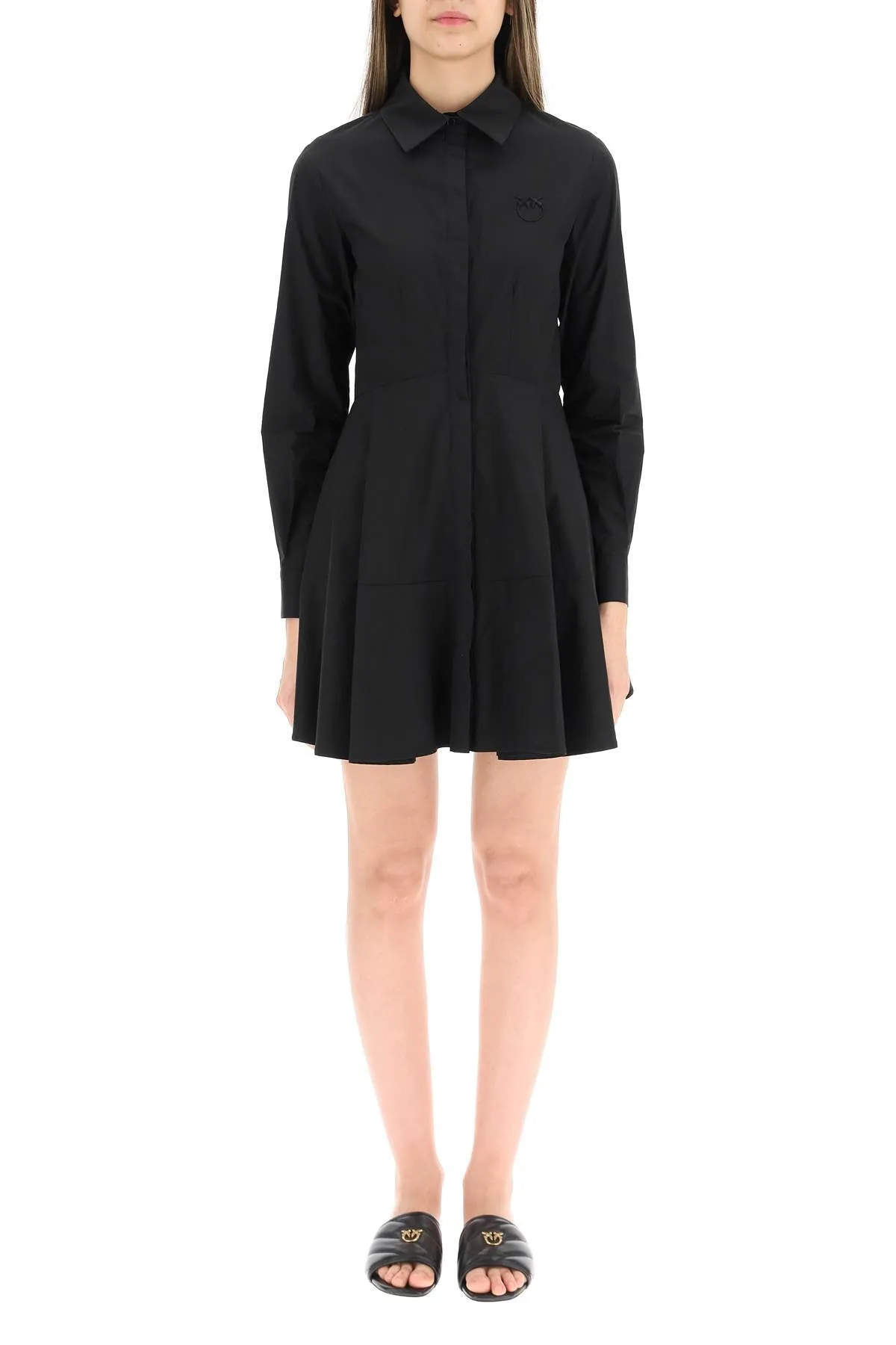 Pinko Logo Embroidered Flared Mini Shirt Dress