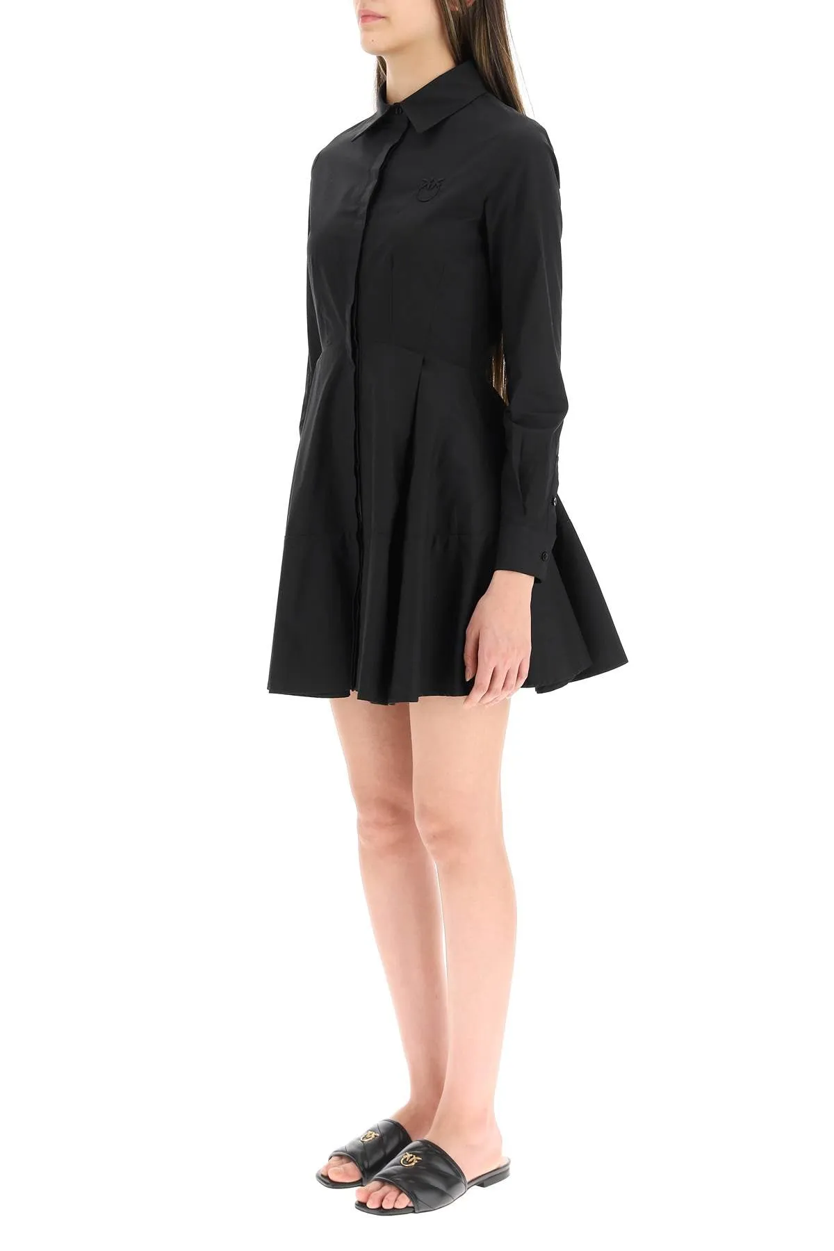 Pinko Logo Embroidered Flared Mini Shirt Dress