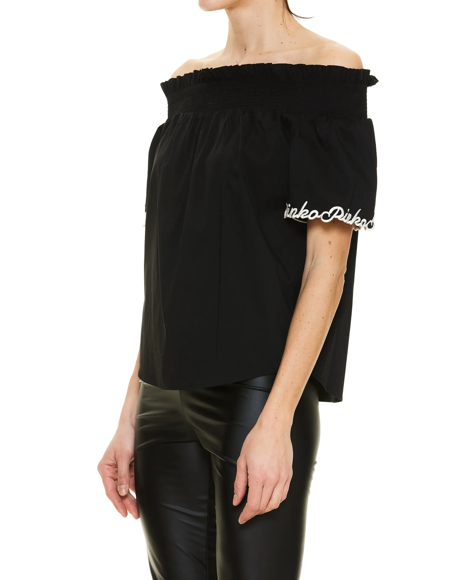 Pinko Logo Embroidered Off-Shoulder Top