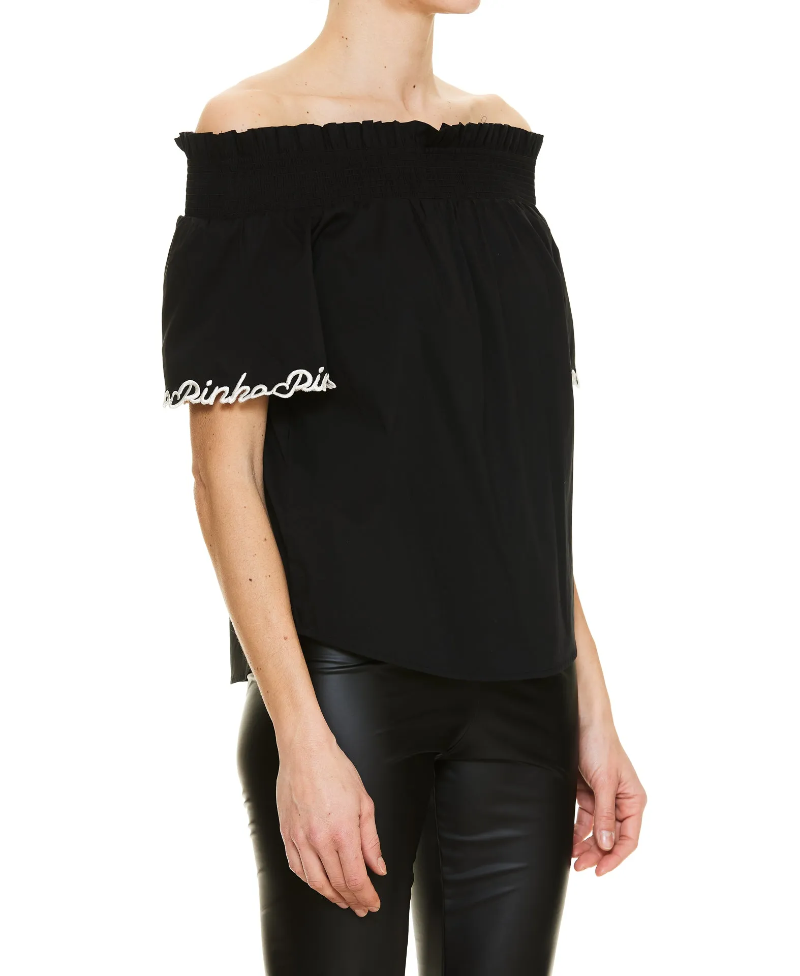 Pinko Logo Embroidered Off-Shoulder Top