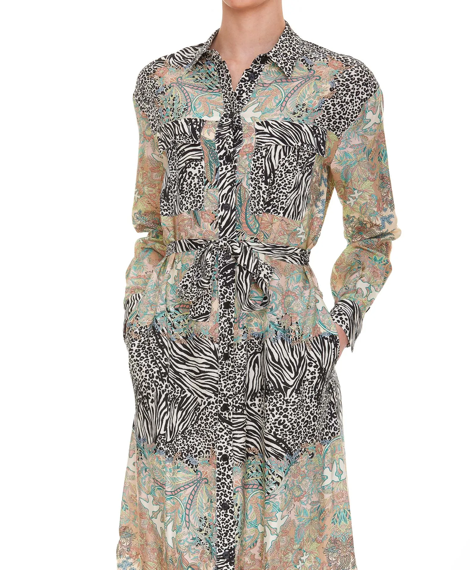 Pinko Mix Printed Buttoned Midi Dress
