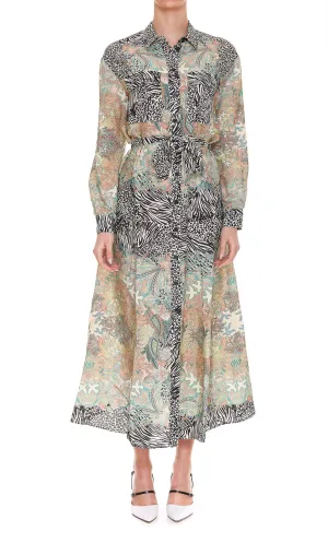 Pinko Mix Printed Buttoned Midi Dress