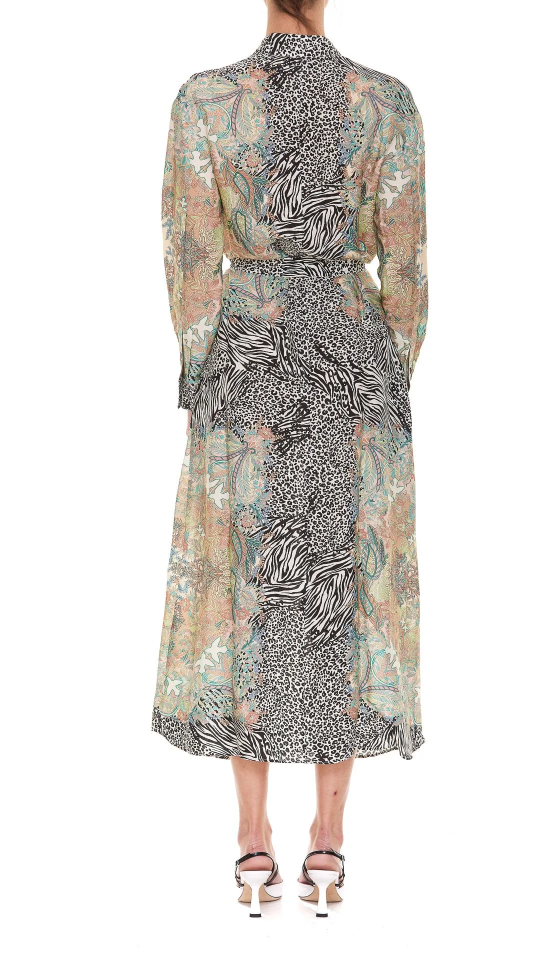Pinko Mix Printed Buttoned Midi Dress
