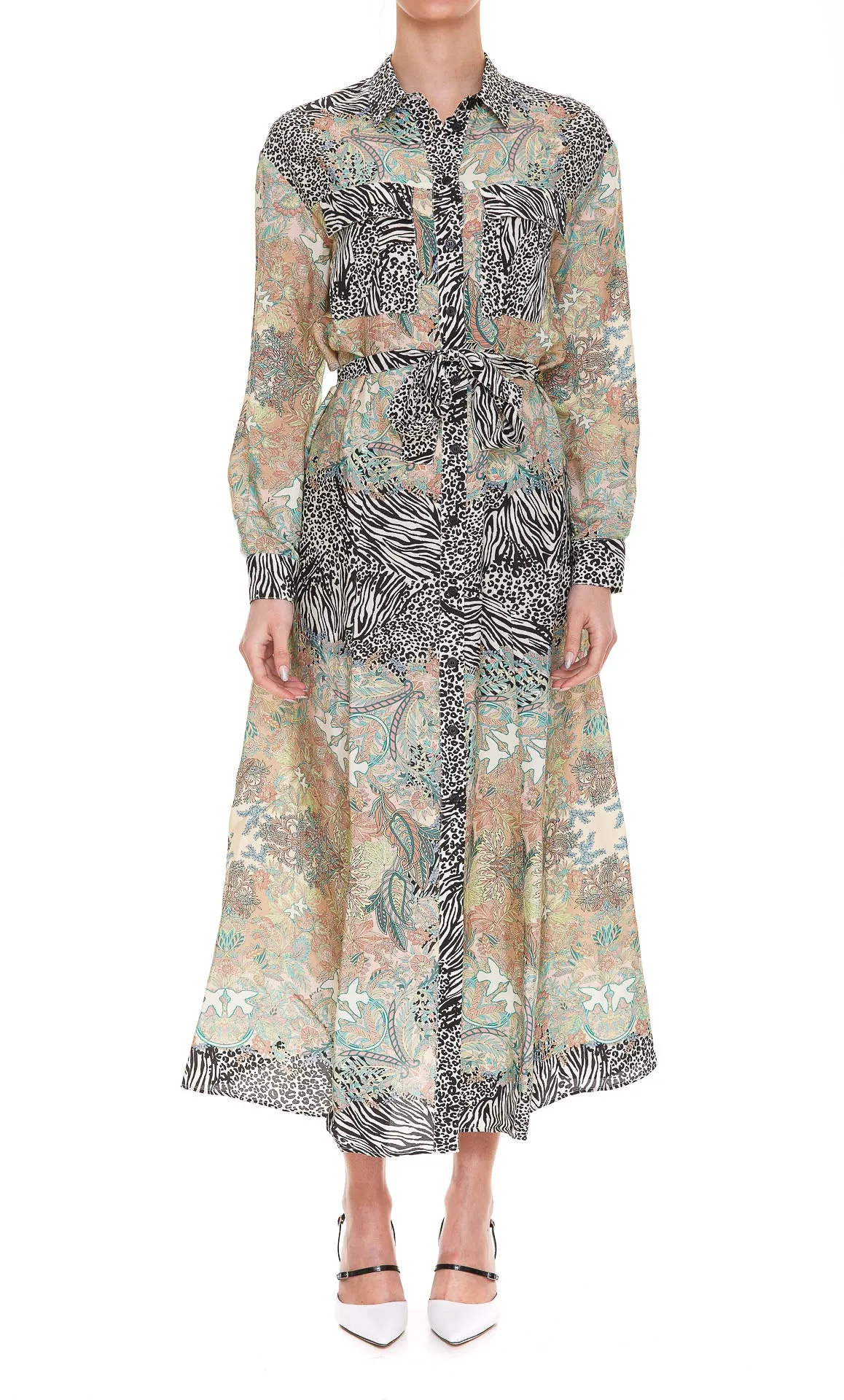 Pinko Mix Printed Buttoned Midi Dress