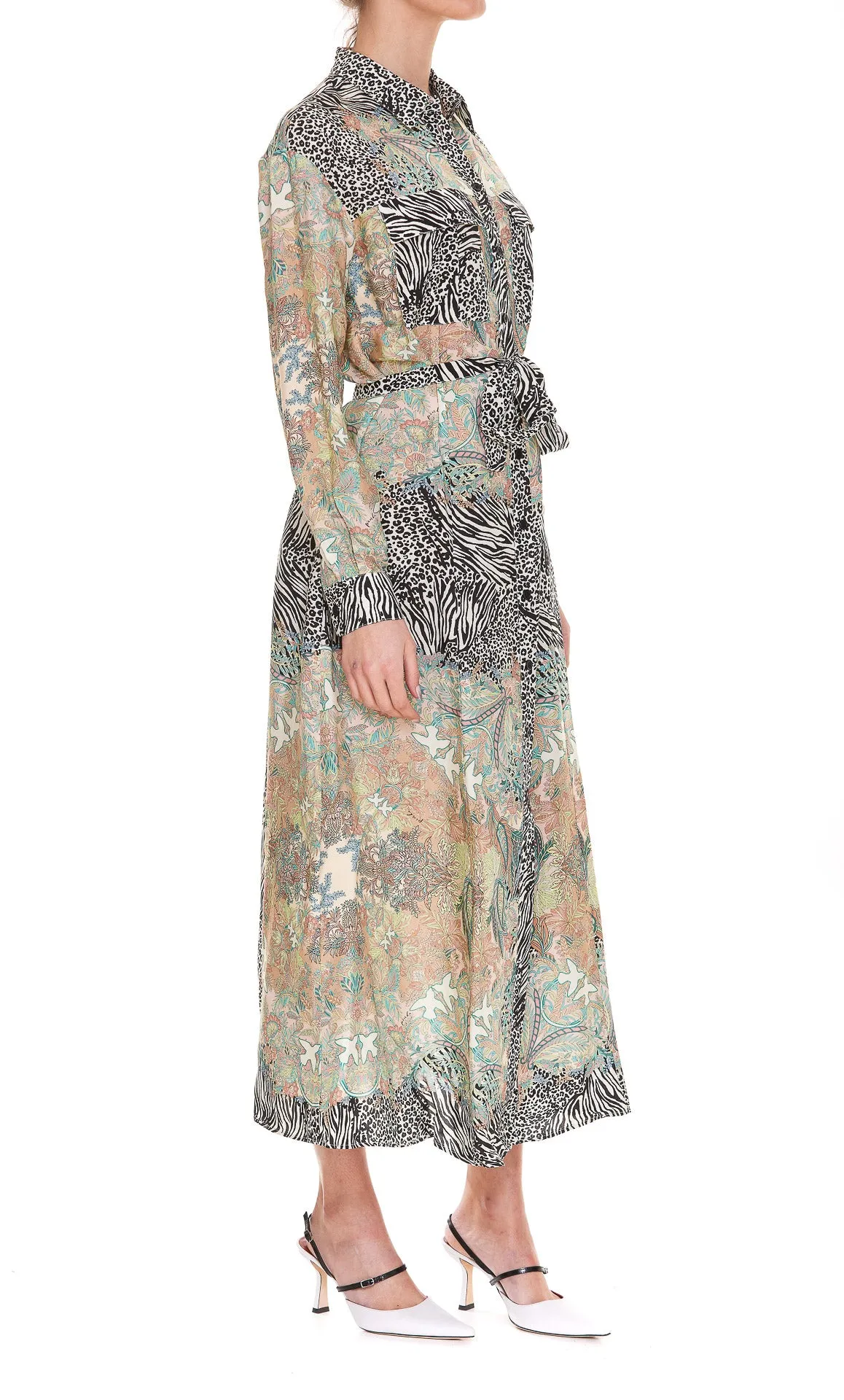 Pinko Mix Printed Buttoned Midi Dress