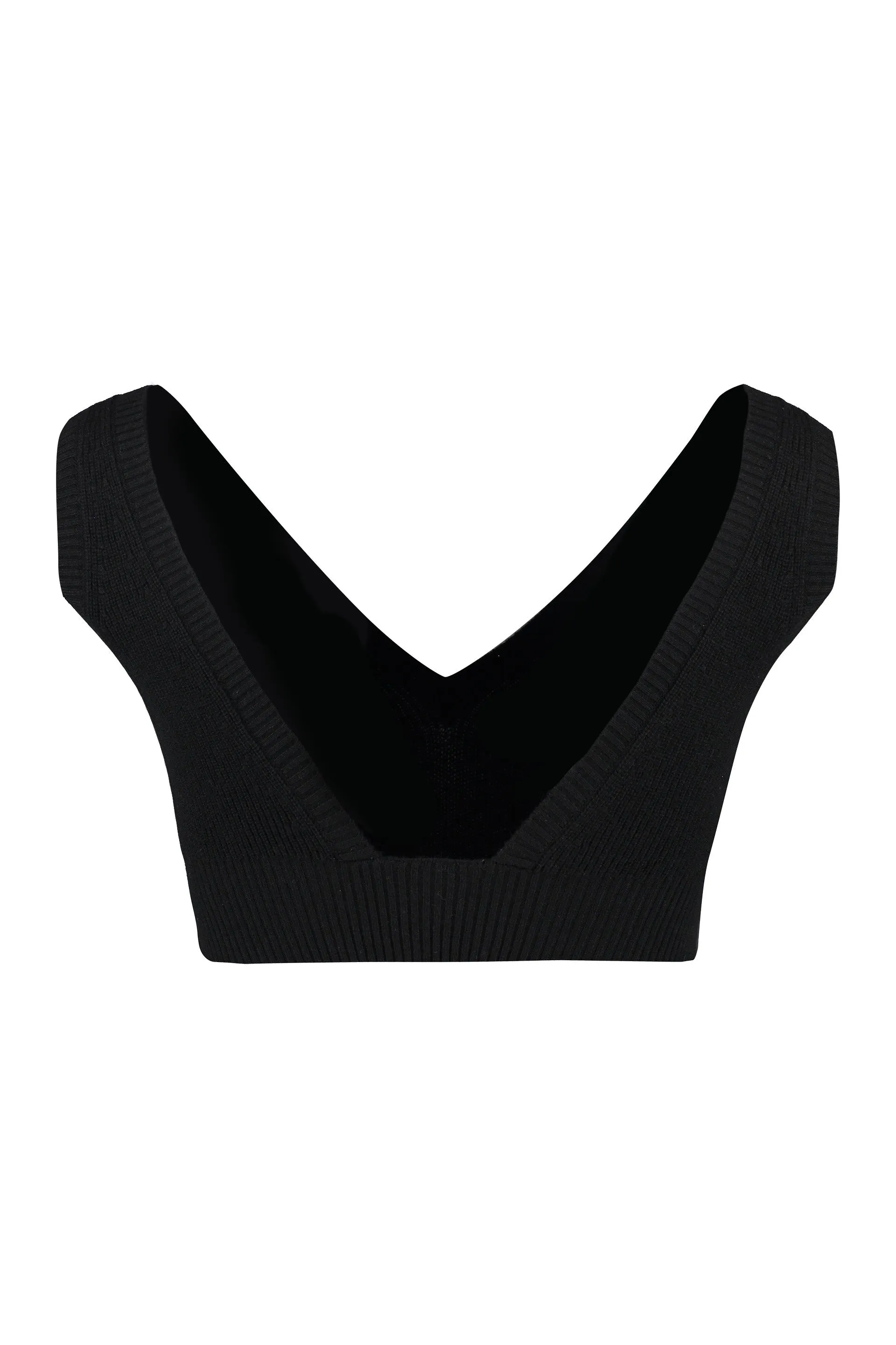 Pinko Ribbed Knit Cropped V-Neck Top