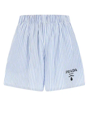 Prada Logo Embroidered Striped Shorts