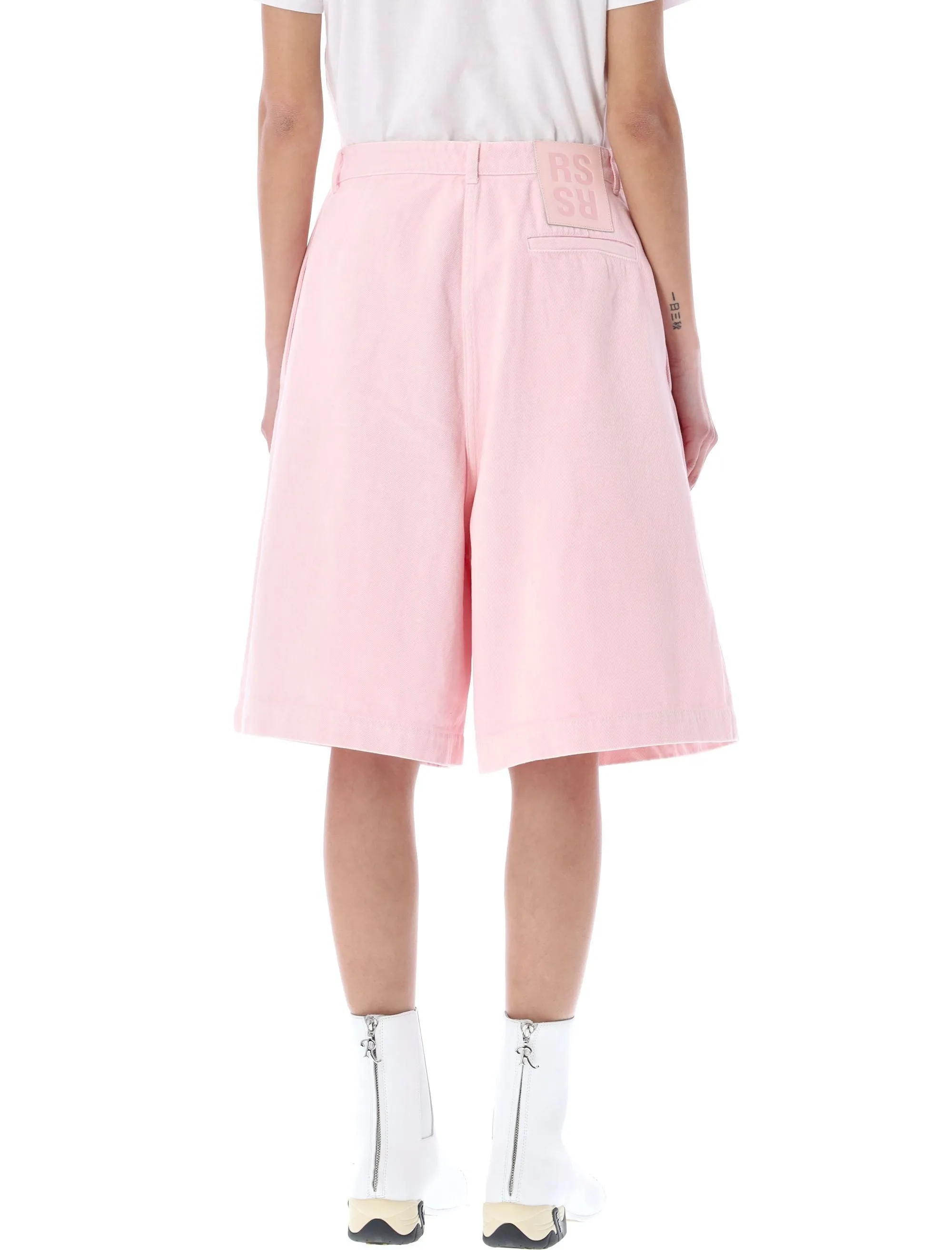Raf Simons Logo Patch Knee-Length Denim Shorts