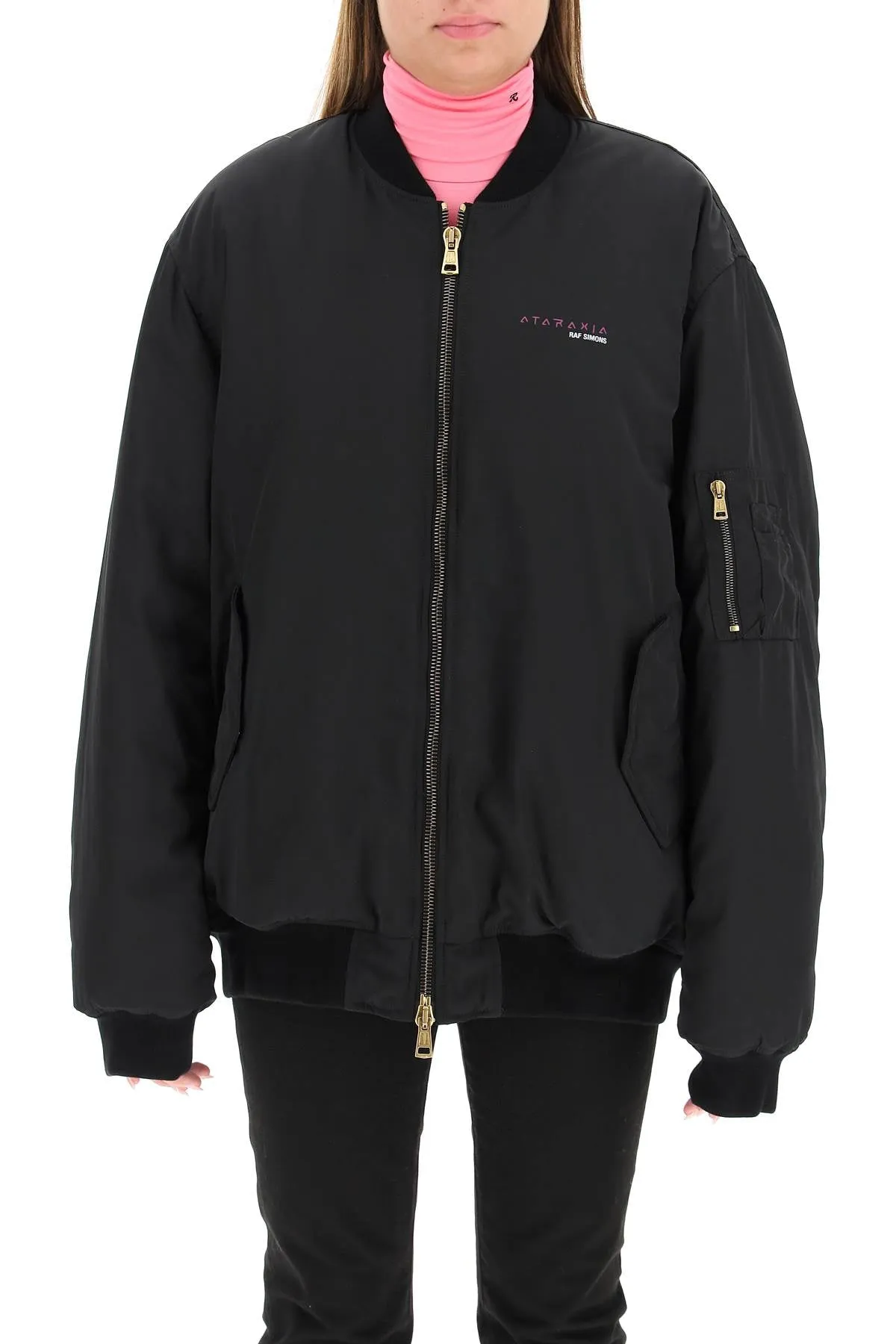 Raf Simons Slogan Printed Zipped Bomber Jacket