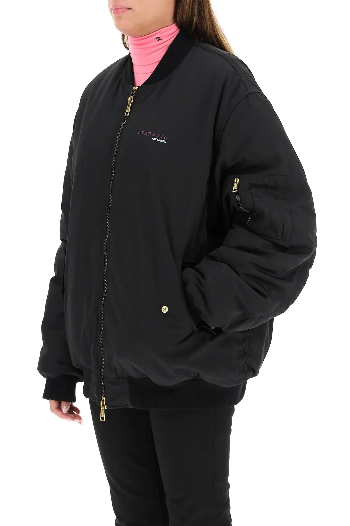 Raf Simons Slogan Printed Zipped Bomber Jacket