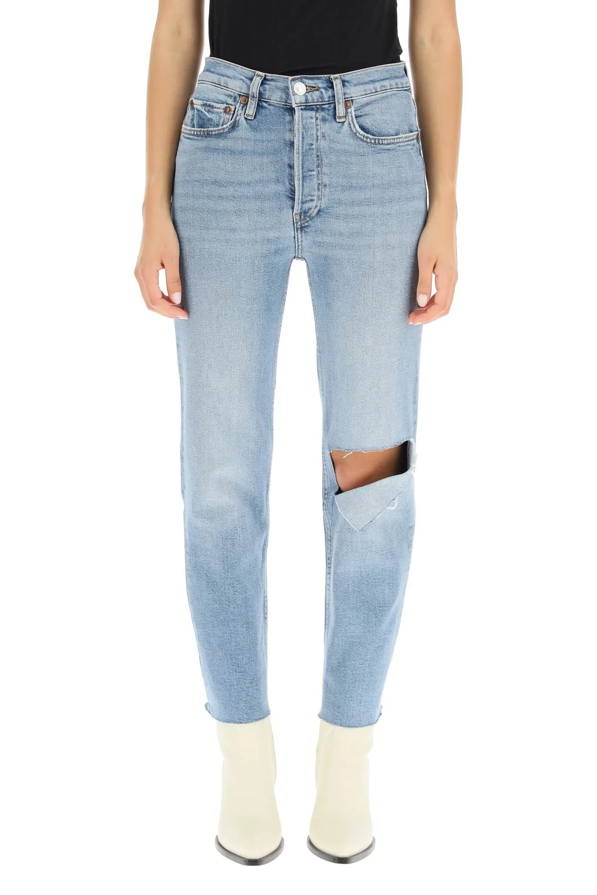 RE/DONE Distressed Straight Leg Jeans