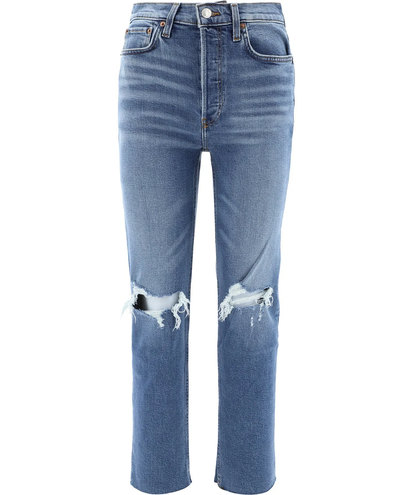 RE/DONE Distressed Straight Leg Jeans