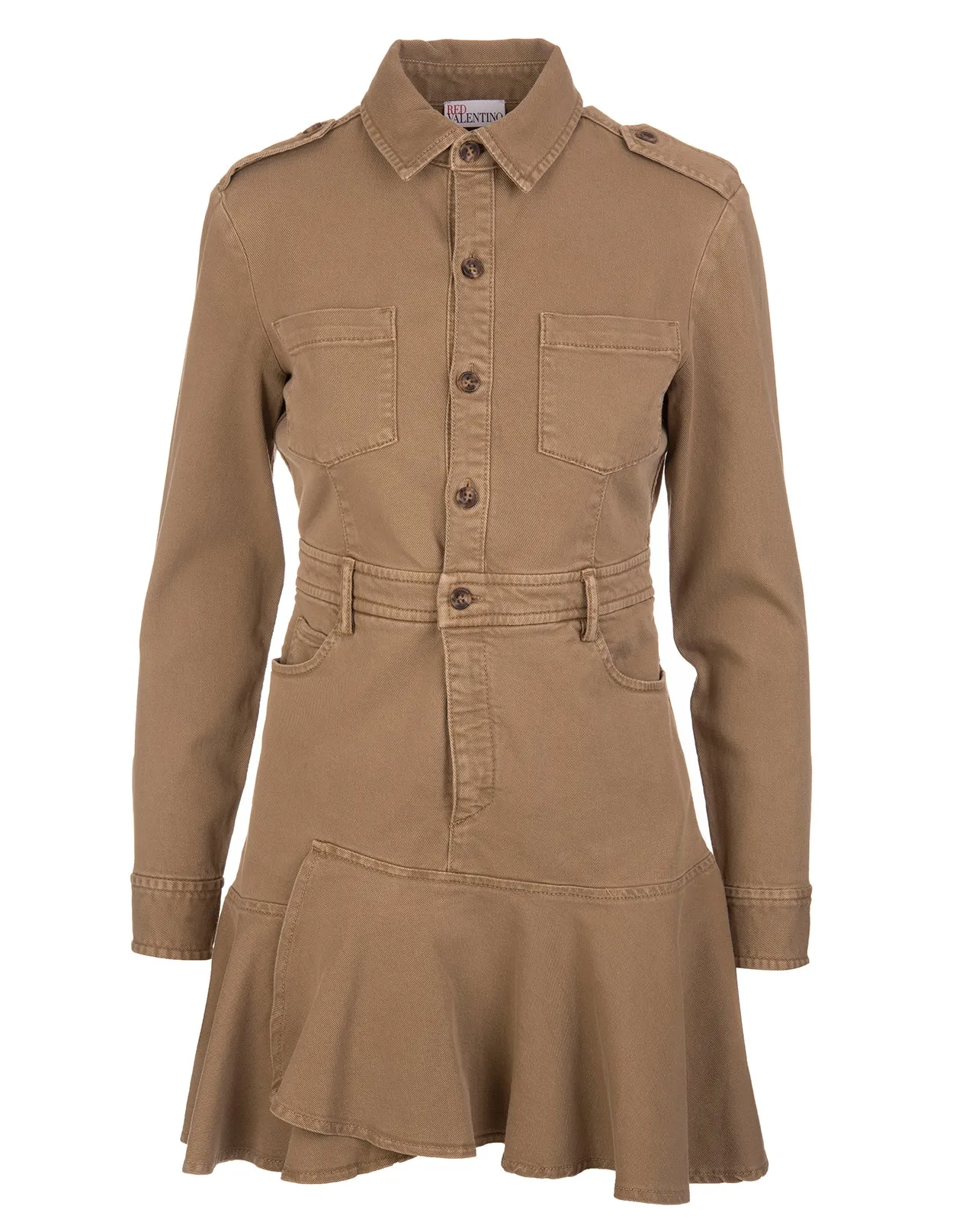REDValentino Asymmetric Flounce Detailed Shirt Dress