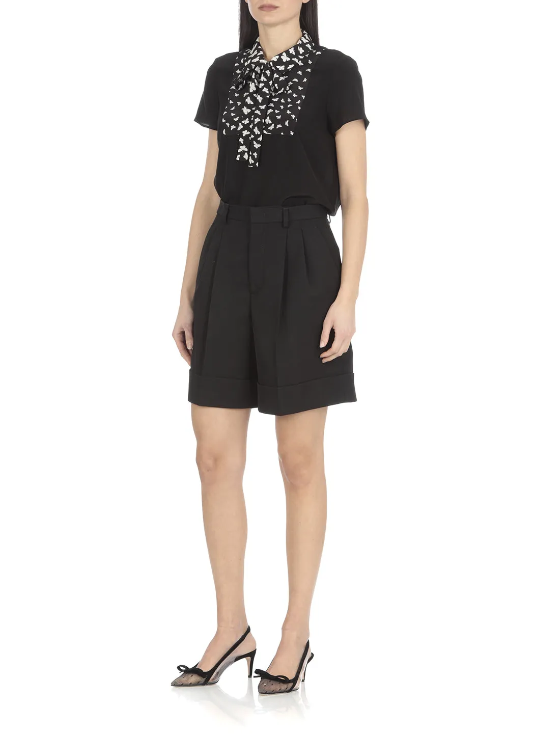 REDValentino High Waist Turn-Up Gabardine Shorts