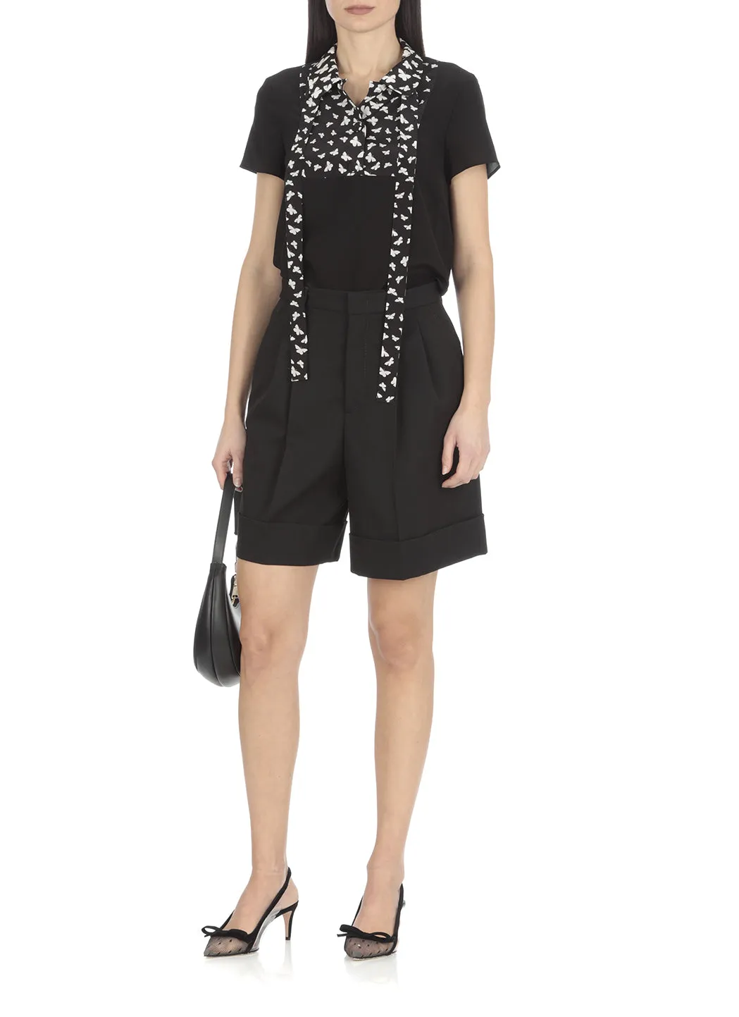 REDValentino High Waist Turn-Up Gabardine Shorts